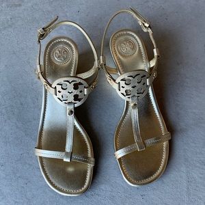 SOLD Tory Burch Miller Gold Wedge Sandals Size 7.5